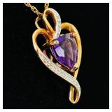 .925 Sterling Silver Diamond Accented Amethyst Heart Rose Gold Vermeil Pendant Necklace