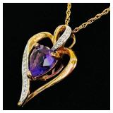.925 Sterling Silver Diamond Accented Amethyst Heart Rose Gold Vermeil Pendant Necklace