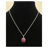 .925 Sterling Silver Amethyst Cabochon Pendant Necklace