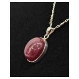 .925 Sterling Silver Amethyst Cabochon Pendant Necklace