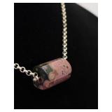 .925 Sterling Silver Barrel Agate Pendant Necklace
