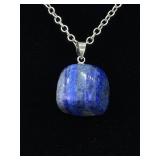 .925 Sterling Silver Raw Semi Polished Lapis Lazuli Pendant Necklace