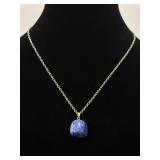 .925 Sterling Silver Raw Semi Polished Lapis Lazuli Pendant Necklace