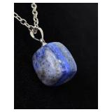 .925 Sterling Silver Raw Semi Polished Lapis Lazuli Pendant Necklace