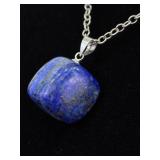 .925 Sterling Silver Raw Semi Polished Lapis Lazuli Pendant Necklace