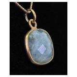 .925 Sterling Silver Faceted Blue Quartz Vermeil Pendant Necklace