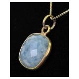 .925 Sterling Silver Faceted Blue Quartz Vermeil Pendant Necklace