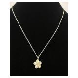 .925 Sterling Silver Mother of Pearl Crystal Flower Pendant Necklace