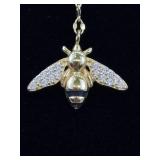 .925 Sterling Silver Crystal Bee Dangle Vermeil Pendant Necklace