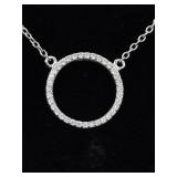 .925 Sterling Silver Crystal Hoop Fixed Pendant Necklace