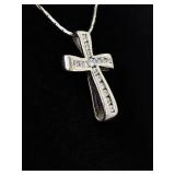 .925 Sterling Silver Crystal Cross Pendant Necklace