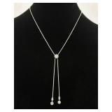 .925 Sterling Silver 24" Adjustable Crystal Slide Pendant Cable Necklace