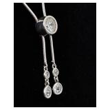 .925 Sterling Silver 24" Adjustable Crystal Slide Pendant Cable Necklace