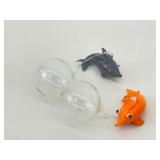 Lot of Hand Blown Glass Fishes with Floats for Glasses of Water or Fish Tanks