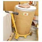 Barrel lift cart and empty cardboard barrel