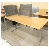 Electric adjustable height work bench with 2 parts bin hangers