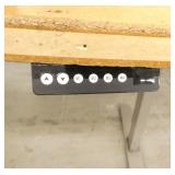 Electric adjustable height work bench with 2 parts bin hangers