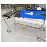2 wire shelving carts on wheels and contents