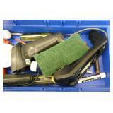 2 wire shelving carts on wheels and contents