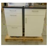 Two heavy steel rolling cabinets 19x24x34 One of each style