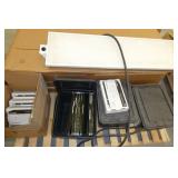 light fixture, 4 new exit signs and 3 portable file boxes