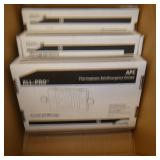 light fixture, 4 new exit signs and 3 portable file boxes