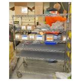 Wire cart on wheels with boxes of Thomas & Betts cable connectors