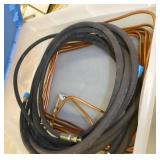 Toolbox 27x22x32, box of hose and copper line, pile of commercial carpet tiles