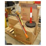 6 full cases of 6 traffic poles with stand and some brooms