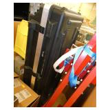Gaylord pallet of items, rolling storage case 20x60, red lifts of some kind,