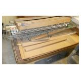 Group of wire shelving and 4 new boxes of posts and new box of two 48x18 shelves