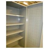 Two door parts storage with parts bin hangers on the side doors