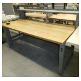 72x36 Workbench with wood top and steel legs, adjustable height with a top shelf