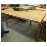 72x36 Workbench with wood top and steel legs, and a roll of speaker wire