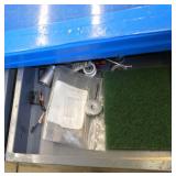 72x36 Workbench with wood top and steel legs, and a couple of drawers, top is covered with a plastic