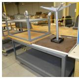 3 tables, rolling steel table 30x61, rolling 30x38 table with wood top, 30x30 laminate lunch table