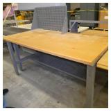 72x36 Workbench with wood top and steel legs, adjustable height and a parts bin hanger