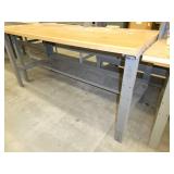 72x36 Workbench with wood top and steel legs, adjustable height and a parts bin hanger