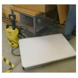 Rolling cart 30x38, pressure washer, folding table and a piece of plexiglas 32x32