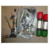Lot of misc machine belts, clamp, Bimba cylinder, light, Go/No-Go