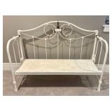 LBR2 - Vintage White Metal Bench with Vintage Quilt-Covered Cushion