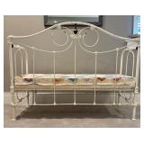 LBR2 - Vintage White Metal Bench with Vintage Quilt-Covered Cushion