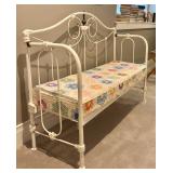 LBR2 - Vintage White Metal Bench with Vintage Quilt-Covered Cushion