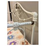 LBR2 - Vintage White Metal Bench with Vintage Quilt-Covered Cushion