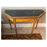 LLR - Vintage Fruitwood Accent Table With Faux Malachite Inset Top