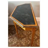 LLR - Vintage Fruitwood Accent Table With Faux Malachite Inset Top