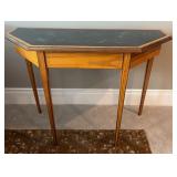 LLR - Vintage Fruitwood Accent Table With Faux Malachite Inset Top