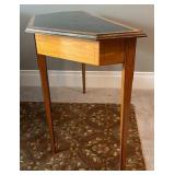 LLR - Vintage Fruitwood Accent Table With Faux Malachite Inset Top