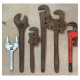 TR - Vintage Pipe & Adjustable Wrench Mixed Lot - 6 Pieces