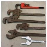 TR - Vintage Pipe & Adjustable Wrench Mixed Lot - 6 Pieces